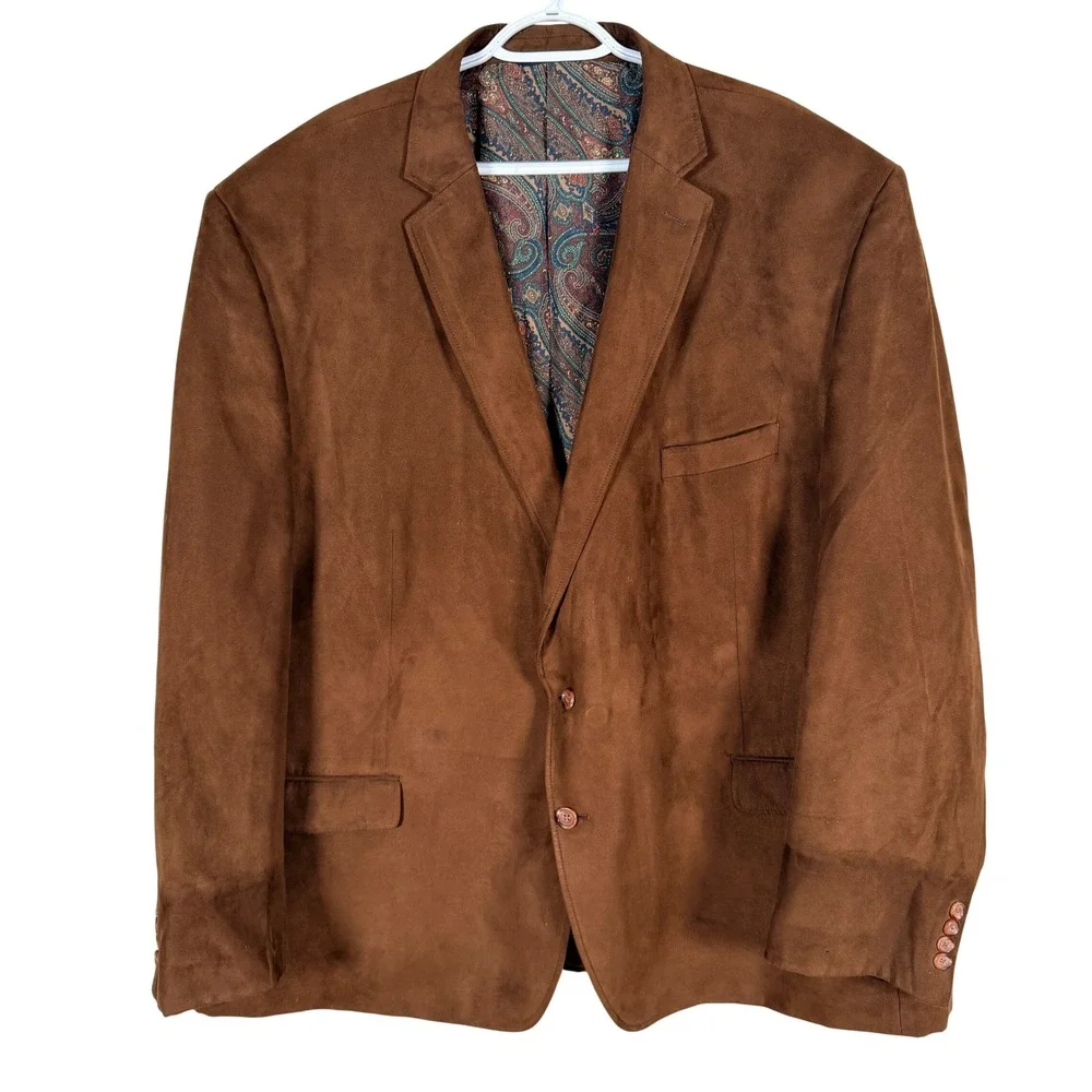 Ralph Ralph Lauren Blazer Mens 58R Brown Faux Suede Paisley Lined Sport Coat